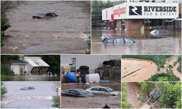 Prăpăd în Canada, după ce în 24 de ore a plouat cât pentru 3 luni. Doi copilași sunt dați dispăruți, după ce mașina în care se aflau a fost înghițită de ape