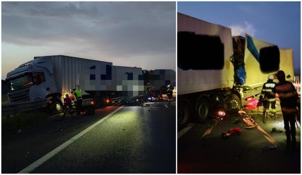 Dezastru pe autostrada A1, după ce două TIR-uri s-au ciocnit pe sensul Sibiu - Sebeș. Unul dintre șoferi a murit pe loc