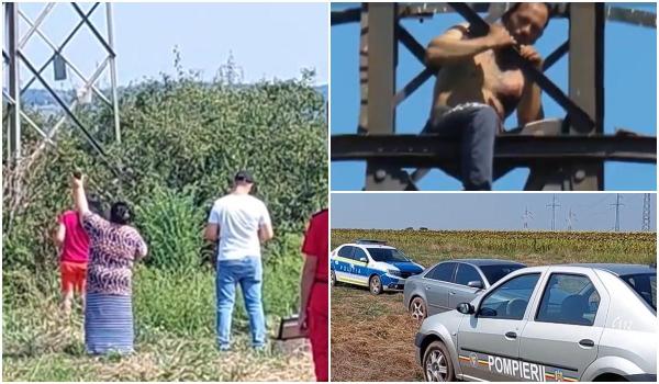 După 60 de ore, tânărul care suferea din dragoste a coborât de pe stâlp, în Mehedinţi. A fost imediat imobilizat de poliţişti