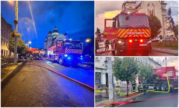 Incendiu în Târgu Mureş, la un restaurant din Piaţa Teatrului. Pompierii intervin cu mai multe autospeciale