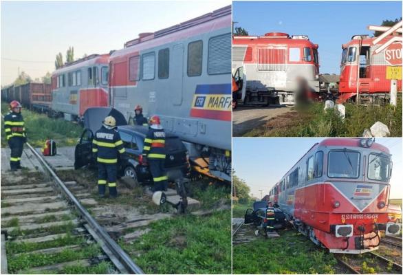Accident feroviar mortal în Suceava. O femeie a murit, după ce o maşină a fost spulberată de tren. Victima a ajuns sub roţile locomotivei