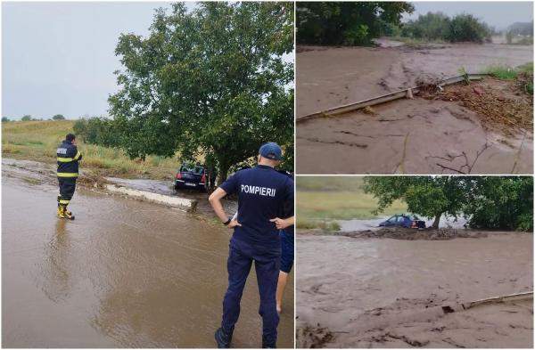 Două persoane, salvate dintr-o maşina blocată în apă de un metru. Viiturile au făcut prăpăd din nou în Tulcea