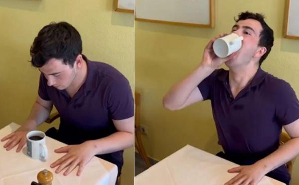 Timpul-record în care un bărbat a băut o ceaşcă de cafea. Momentul abia a putut fi filmat
