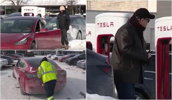 Mai mulți şoferi Tesla din SUA, pietoni din cauza frigului. Staţiile de încarcare, transformate în cimitire de maşini