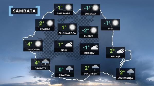 Vremea de mâine 20 ianuarie. Temperaturile vor scădea în cea mai mare parte a ţării. Minimele pot ajunge şi la - 16 grade