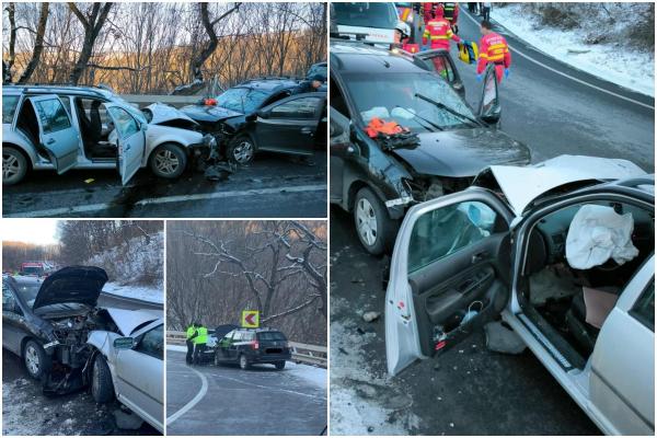 Accident grav cu şase răniţi în Slimnic, judeţul Sibiu. Două maşini s-au făcut praf, după ce s-au izbit puternic într-o curbă periculoasă