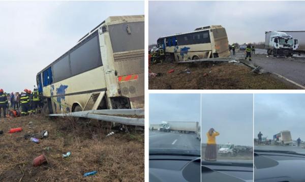 Planul Roşu, activat în Timişoara. Un autobuz şi un TIR s-au ciocnit: 18 persoane se aflau în autobuz, 7 sunt rănite