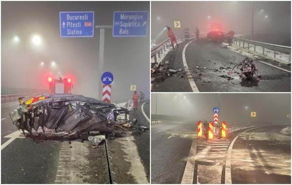 Peugeot făcut praf de un șofer începător, acul vitezometrului s-a oprit la 183 de km/h. Mașina s-a înfipt într-un parapet metalic, pe un drum din Olt