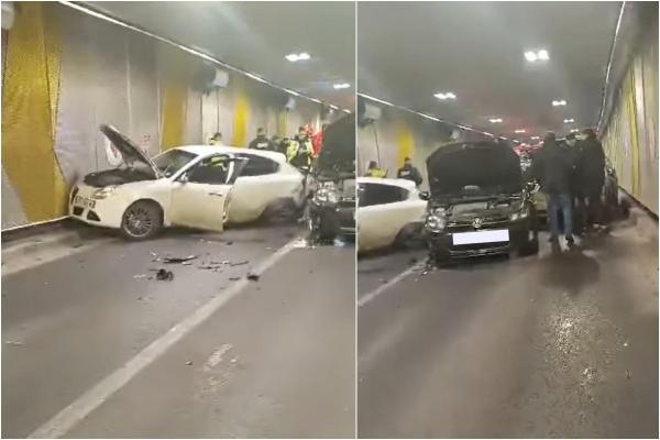 Accident în lanţ între 3 maşini în Pasajul Unirii din Capitală. Trei bărbaţi şi o femeie au fost răniţi în impact