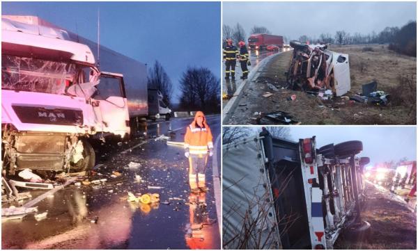 Tânăr de 21 de ani, mort într-o camionetă strivită de TIR pe un drum din Timiş. Impact dezastruos la ieşirea din Coșava