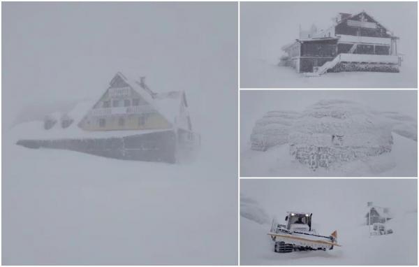 Zăpada depăşeşte un metru înălţime la Bâlea Lac. Ninge viscolit, cu rafale ce depăşesc 100 km/oră; risc de avalanşe în mai multe masive