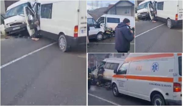 Trei bărbați, în stare gravă la spital, după ce două microbuze s-au ciocnit frontal. Unul dintre șoferi a pierdut controlul volanului și a intrat pe contrasens