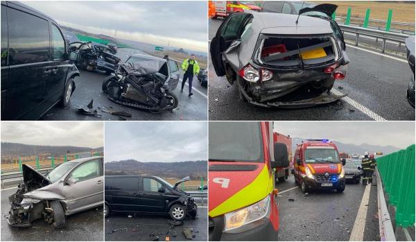 Accident cu șase mașini, în Sibiu. Patru persoane au fost rănite, după ce autovehiculele s-au izbit violent între ele