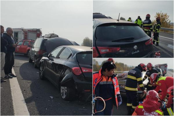 Accident în lanţ pe autostrada A1 Deva-Sibiu. O femeie a fost rănită după ce patru maşini s-au ciocnit