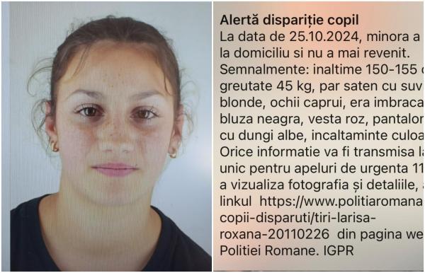 Copilă de 13 ani, dată dispărută în Hunedoara. Larisa Roxana a fost găsită în Târgu Jiu