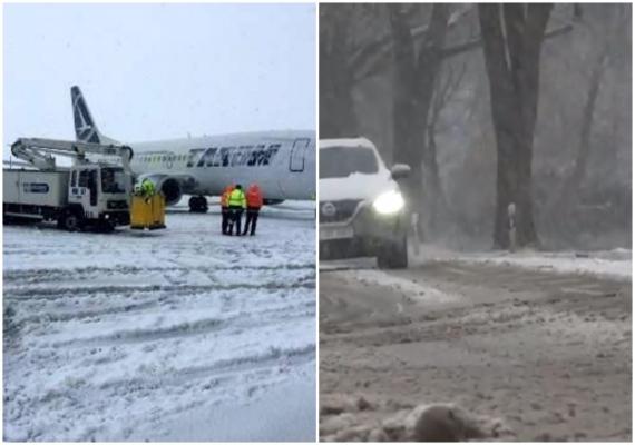 Zboruri întârziate pe Aeroportul din Iaşi din cauza ninsorilor abundente