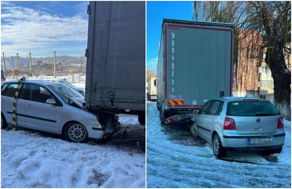 Un copil de 9 ani și o tânără de 25 de ani, la spital după ce mașina lor s-a înfipt în spatele unui TIR pe o șosea din Hunedoara