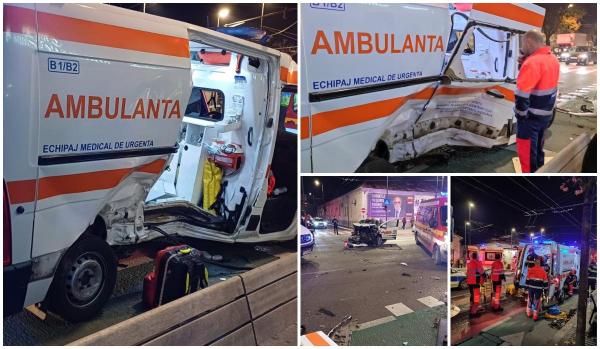 O ambulanţă implicată într-un accident în centrul orașului Cluj-Napoca. Pacienta a rămas încarcerată