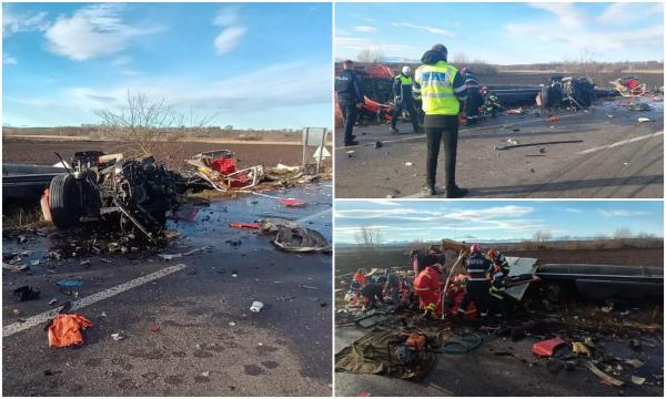 Două TIR-uri s-au făcut praf pe Drumul Morţii E85, la Secuieni, în Neamţ. Camioanele s-au ciocnit frontal, traficul e blocat total