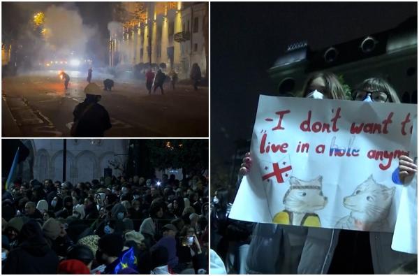 A şasea zi de proteste în Georgia. Mii de oameni luptă pentru un viitor în UE sub tunuri de apă şi grenade lacrimogene. "De ce vreţi să stăm în genunchi?"