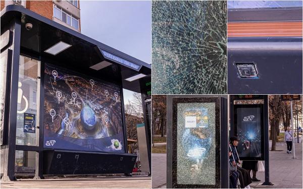 Singura stație smart pentru transport public din Galaţi, distrusă de un bărbat. Fusese montată abia de 2 luni