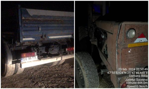 Sucevean denunţat că fură balast din albia unui râu, cu un excavator şi o basculantă. Explicaţia bărbatului