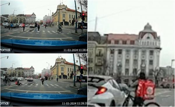 Bărbat aruncat de pe bicicletă de o mașină, în timp ce traversa pe trecere, în Timişoara. Șoferul l-a izbit violent, deși la semafor era roșu