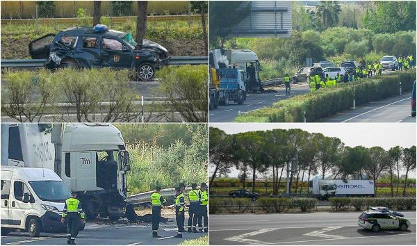 Dezastru pe o șosea din Spania. 6 oameni morți, după ce un camion a spulberat un baraj făcut de poliție