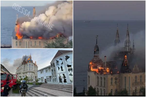 Atac nemilos în Odesa: patru morţi şi zeci de răniţi. Castelul "Harry Potter", aflat pe malul mării, a fost lovit şi distrus de flăcări