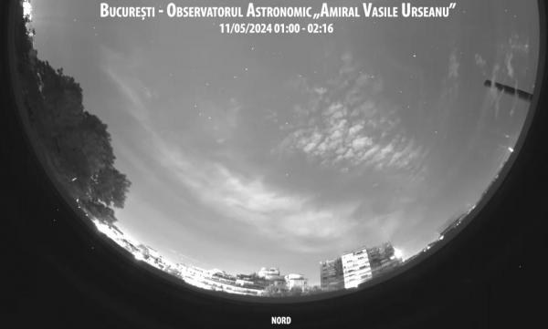 Cum s-a văzut aurora boreală din București, după 1 dimineața, prin camera all-sky de la Observatorul Astronomic "Amiral Vasile Urseanu"