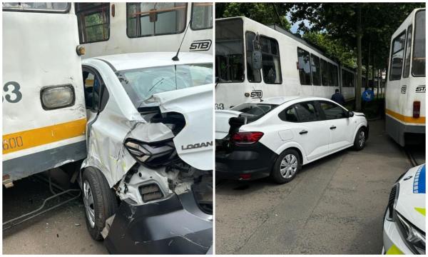 Accident pe bd. 1 Decembrie din Capitală. O maşină a lovit tramvaiul 19 şi a fost proiectată pe linia tramvaiului 40. Trafic restricţionat