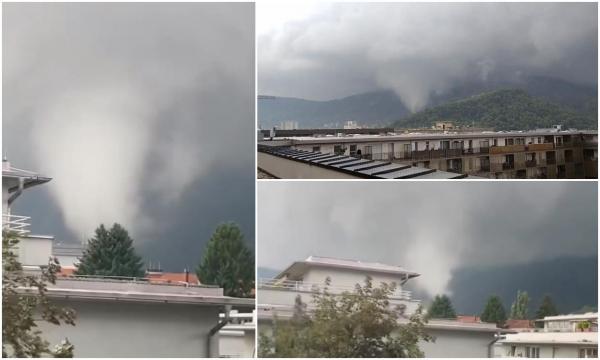 Momentul în care o tornadă loveşte în centrul oraşului Graz din Austria. Cerul s-a înnegrit complet, îngrozind localnicii