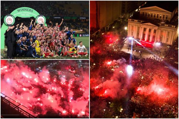 Olympiakos a făcut istorie cu victoria din Conference League: e primul trofeu european pentru un club grec. Mii de fani au sărbătorit pe străzi