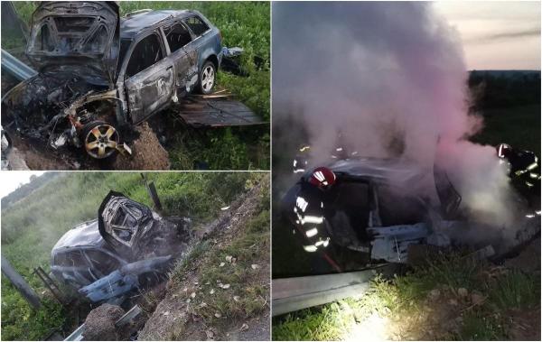 Un tânăr de 22 de ani a sfidat moartea dar a ajuns pe patul de spital. Mașina i s-a aprins ca o torță, imediat după ce a făcut accident, în Botoșani