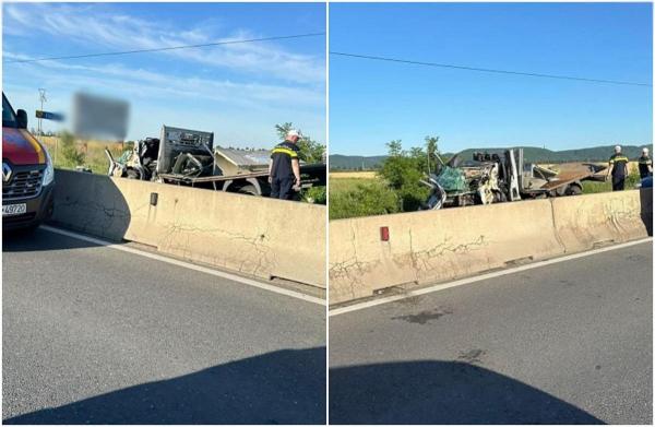 Accident cu un mort și un rănit, pe DN1.Un bărbat de 37 de ani s-a stins pe loc, după ce s-a înfipt cu autoutilitare într-un camion