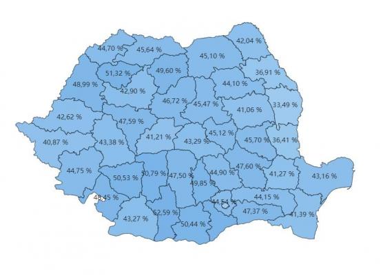 Alegeri locale 2024. Harta prezenţei la vot pe judeţe: Bucureşti, Vaslui şi Galaţi, la coada clasamentului