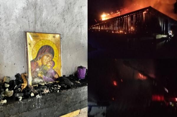 Minunea din ruine. O icoană cu Maica Domnului a rămas intactă, deşi flăcările au mistuit totul în jur, într-un incendiu din Neamţ