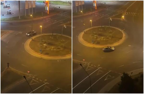 Şofer de 18 ani, amendat şi lăsat fără permis, după ce a fost filmat făcând drifturi într-un sens giratoriu din Piteşti