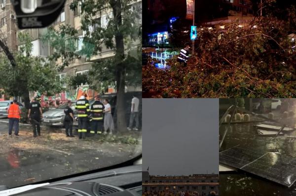 Prăpăd în Capitală, după o furtună de cod portocaliu. Zeci de copaci au căzut în mai multe cartiere