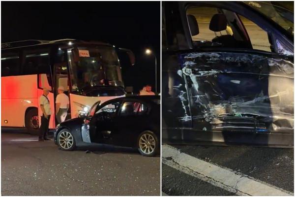 Un şofer de 19 ani s-a izbit de un autocar într-un sens giratoriu din Sibiu. Un tânăr a fost transportat la spital