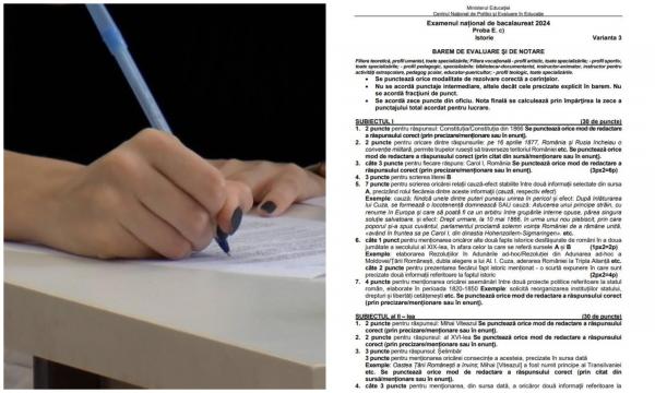 Barem de corectare Bacalaureat de toamnă 2024 - istorie