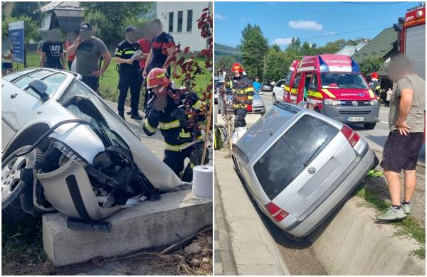 Accident grav în Suceava. Trei copii şi un adult, răniţi după ce o maşină a intrat într-un şanţ