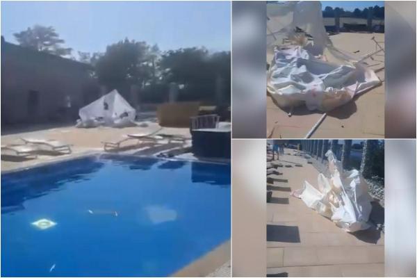 Vreme extremă în nordul ţării. O mini-tornadă a făcut ravagii şi a distrus totul în cale, la o piscină din Satu Mare