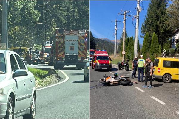 Motociclist de 25 de ani, rănit grav după ce a fost acroşat de un şofer şi a rămas înfipt în geamul maşinii, pe DN 1 în Sinaia