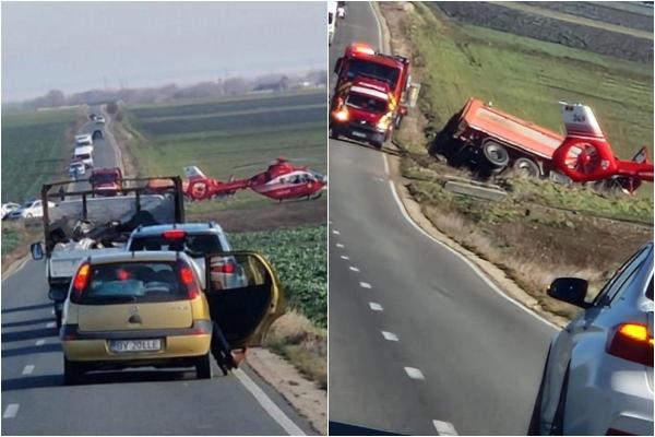 Un şofer a murit după ce s-a răsturnat cu camionul, în Constanţa