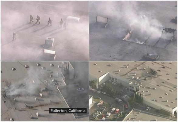 Momentul în care un avion de mici dimensiuni se prăbușește peste o clădire, în California. Doi morți și mai mulți rănți