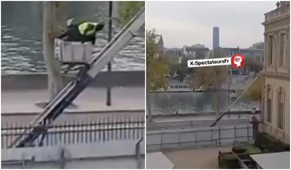 Noi imagini cu jaful de la Luvru. Hoţii, filmaţi de paznici când coboară cu macaraua: "La dracu, pleacă"