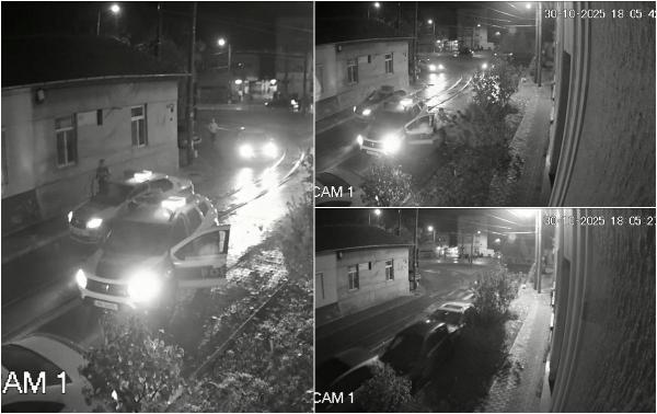 Momentul când un şofer băut şi fără permis intră în patru maşini parcate. Era urmărit de poliţiştii arădeni