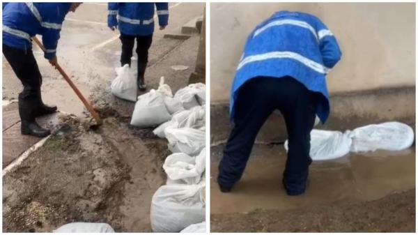 saci cu nisip puşi pe străzi împotriva inundaţiilor