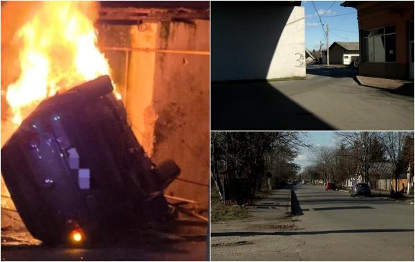 Filmul tragediei din Găeşti, în care doi tineri au rămas captivi în maşina cuprinsă de flăcări după accident